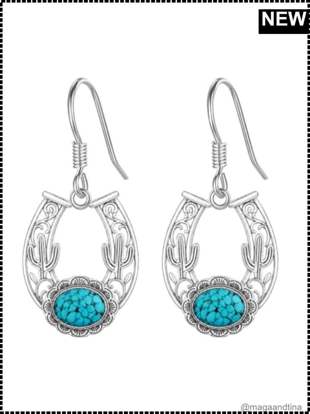 Turquoise Cowgirl Horseshoe Drop Dangle Earrings